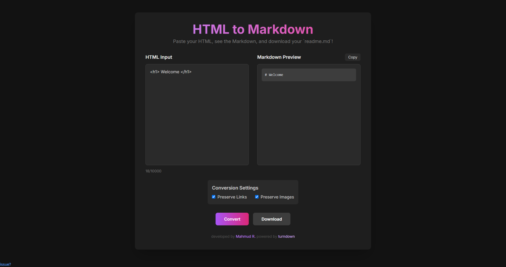 HTML2MD Screenshot